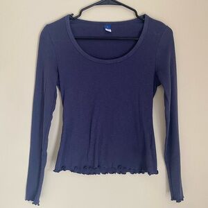 Women's Long Sleeve Lettuce Edge Top - Blue